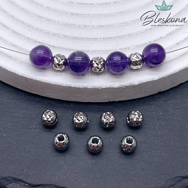 6 мм Цвет серебро, Бусина грани