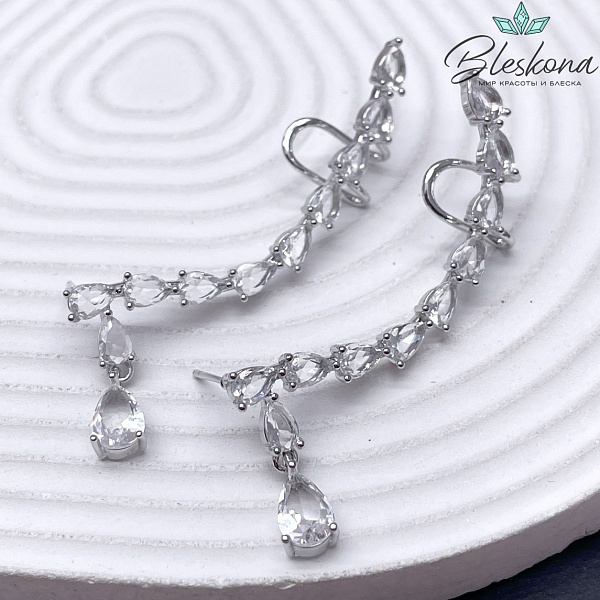 54*4,6 мм Цвет серебро, Кафф капли цирконы