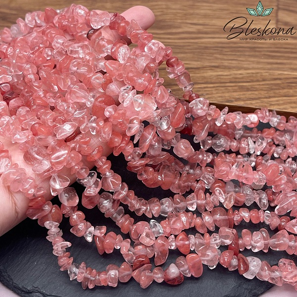 Крошка Вишневый кварц ширина бусин ~ 7-9 мм