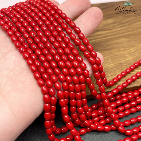 Жемчуг Майорка бочата, цвет красный 5*4 мм 