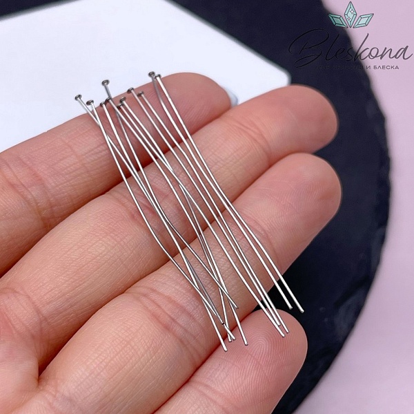 5 см*0,5 мм Цвет серебро, Пины шляпка мягкие уп. 10 шт.