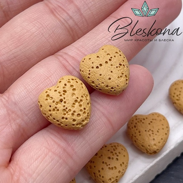 Бусина сердце Лава Вулканическая горчичное 14*13 мм