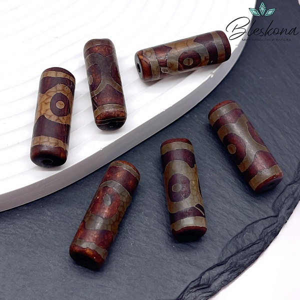 Бусина Дзи 3 глаза коричневый бочонок 30*11 мм