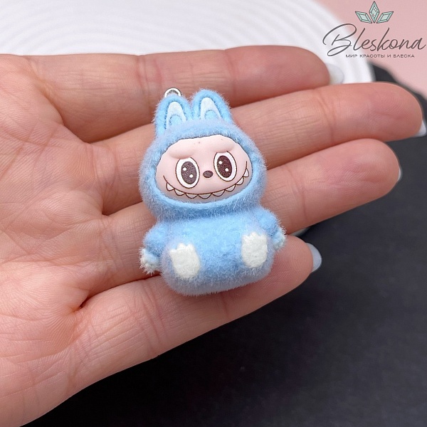 30*40 мм Цвет серебро, Подвеска игрушка-монстрик Лабубу голубой 