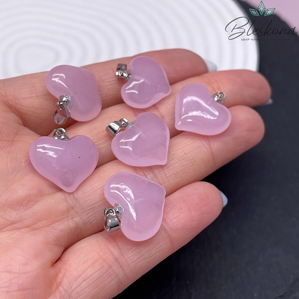 17 мм, Цвет серебро, Подвеска сердце стекло розовое