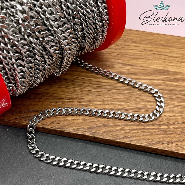 Цепь №90 цвет серебро 6*7,3 мм