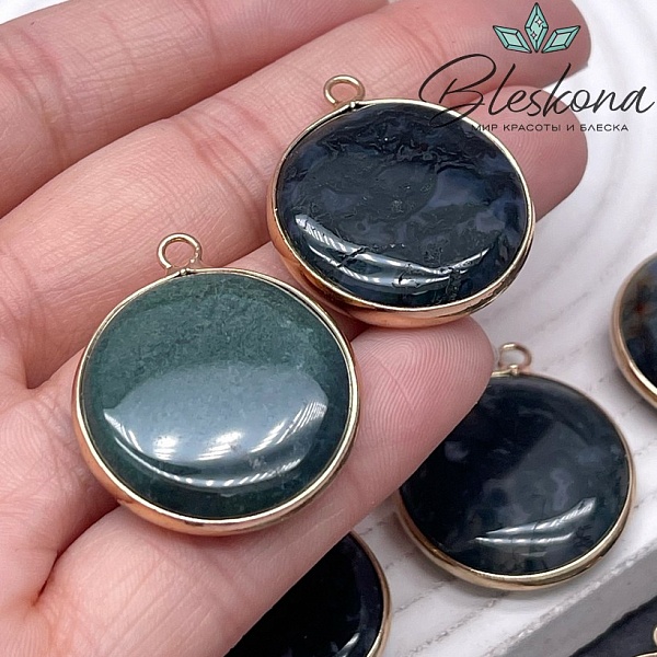 35*30 мм цвет золото, Подвеска круг Моховой агат