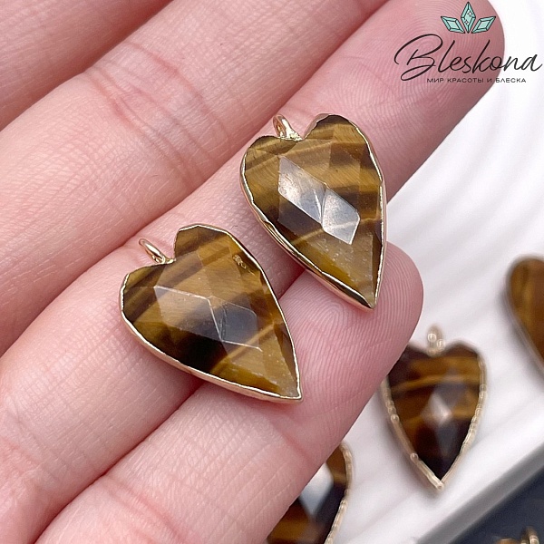 22*13 мм, цвет золото, Подвеска Сердце Тигровый Глаз огранка