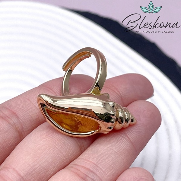 22 мм Цвет золото, Кольцо безразмерное ракушка