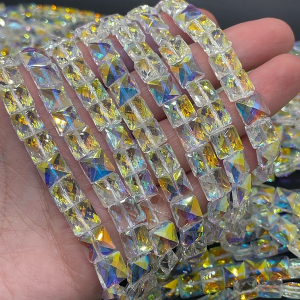 8 мм Стекло Lux, квадрат огранка, цвет  Aurore Boreale