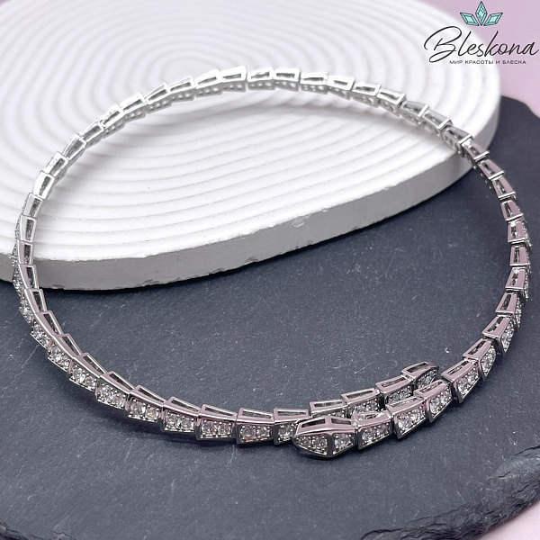 11cм Цвет серебро, Основа безразмерная Кобра с цирконами