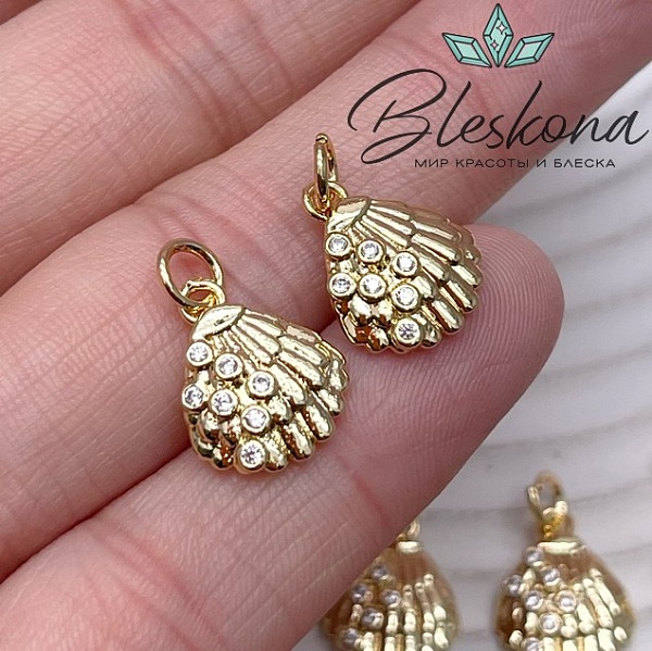 13,5*11 мм Цвет золото, Подвеска ракушка с цирконами