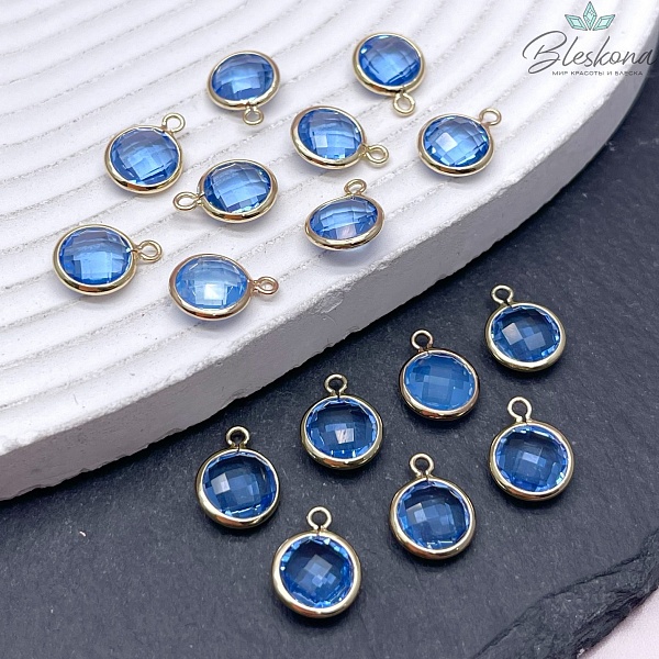9 мм, Подвеска круг синий , цвет золото