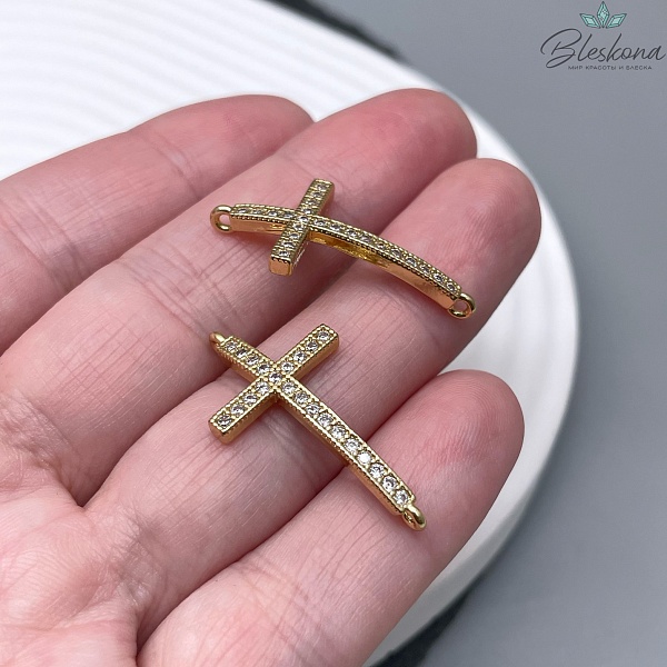 29*14,5 мм цвет золото, Коннектор Крест полукругом стразы 