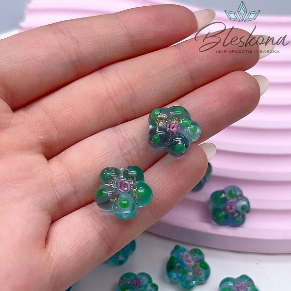 14,5 мм Бусина цветок прозрачный бирюзовый