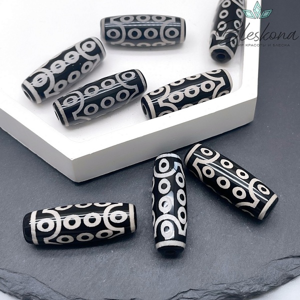 Бусина Дзи 21 глаз черно-белый бочонок 30*11 мм