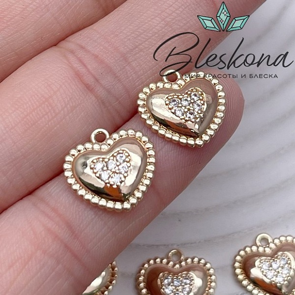 13*13,5 мм Цвет золото, Подвеска сердце цирконы 