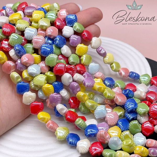 11,5*9,5 мм Бусина ракушка, керамика цвет микс