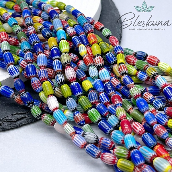 Муранское стекло бочата микс, полосы 9*6 мм