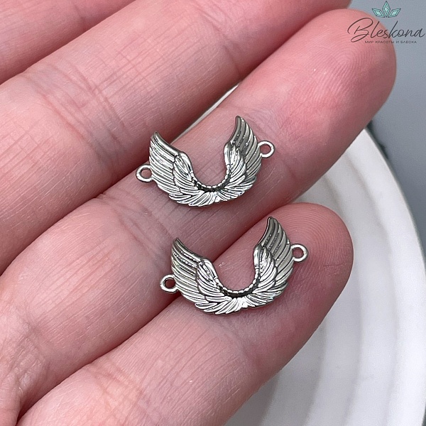 Коннектор крылья ангела, цвет серебро 10,5*16,5мм 