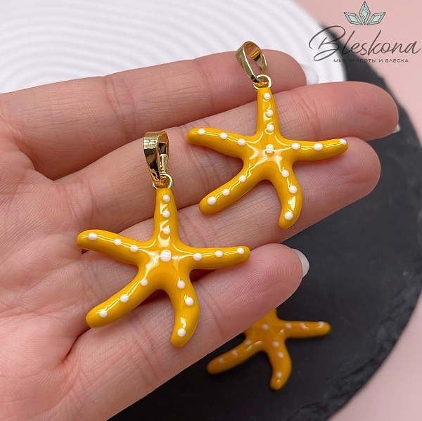 31,5*32 мм Цвет золото, Подвеска Морская звезда оранжевая эмаль