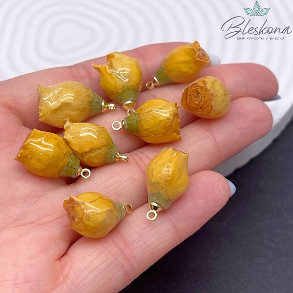 15-19 мм, Цвет золото, Подвеска роза в эпоксидной смоле №6