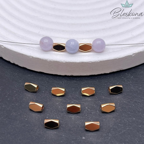 6*4 мм Цвет золото, Бусина 3 грани