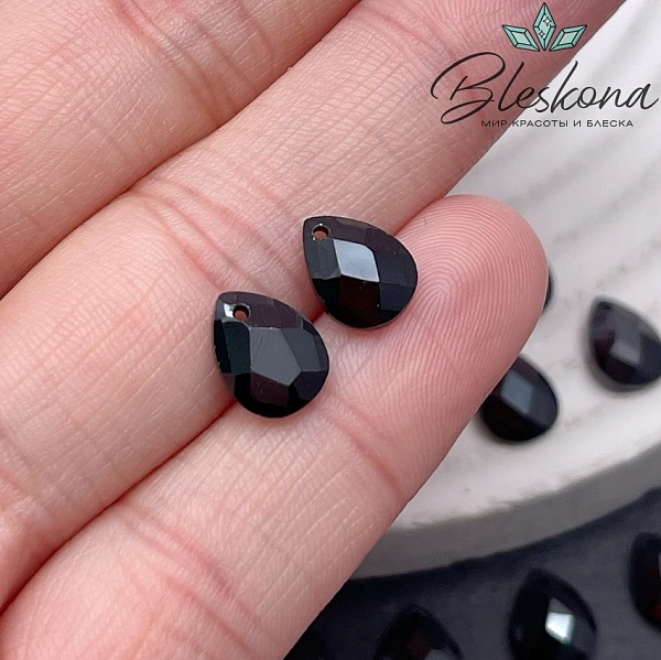 9*6 мм, Подвеска Циркон капля черная (кубический цирконий, фианит) 