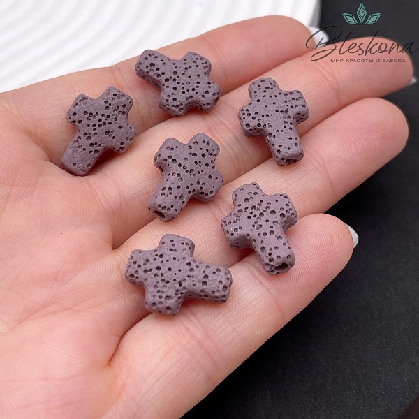 Лава Вулканическая Бусина крест фиолетовый 17*13 мм