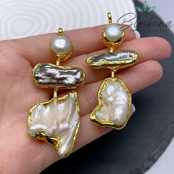 66*23 мм Цвет золото, Подвеска  Жемчуг фриформ