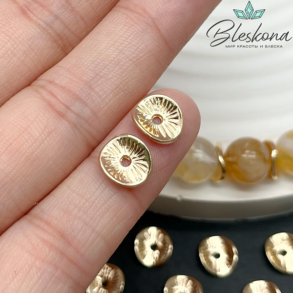 9*8 мм Цвет золото, Бусина-разделитель Волна полоски уп.10 шт.