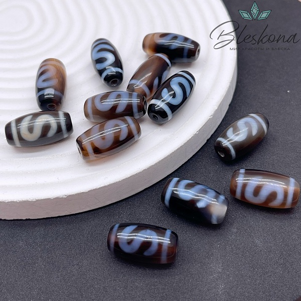 Бусина Дзи Денежный крючок бело-черный бочонок 20*11 мм