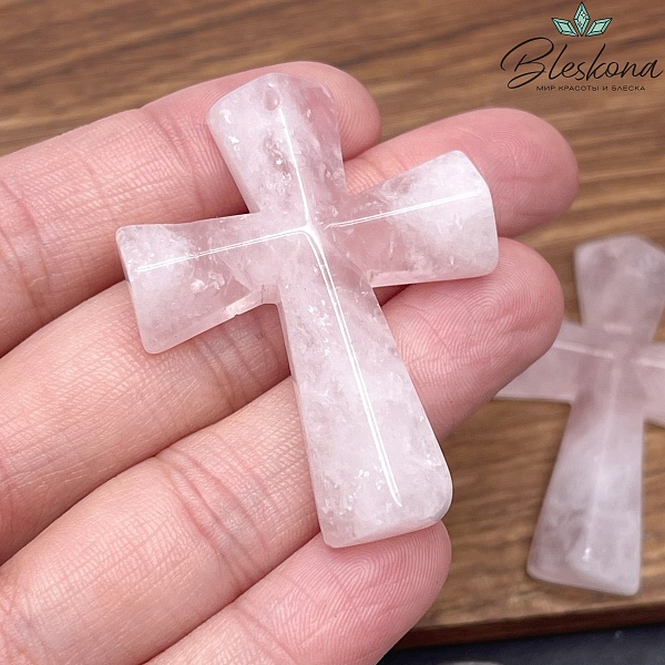 Подвеска крест Розовый кварц 47*36 мм