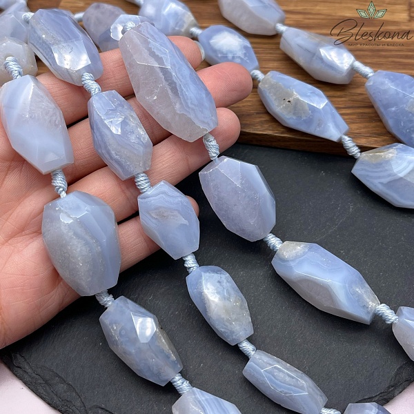 (23-40)*(14-24) мм, Агат голубой (Сапфирин) фриформ огранка