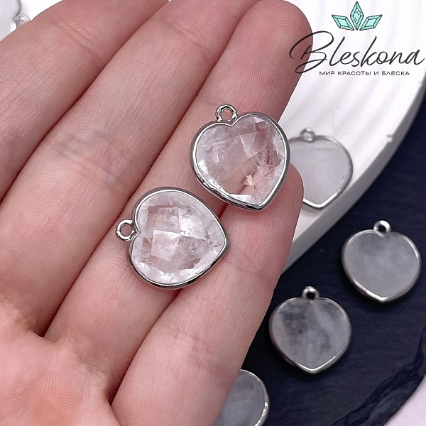 16,3*18,7мм,Цвет серебро,Подвеска Сердце Горный хрусталь огранка