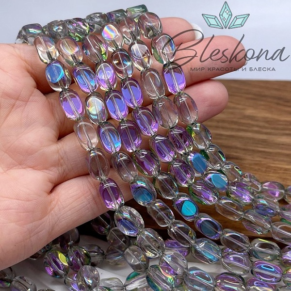 11*6 мм Бусины галтовка фриформ, цвет песочный с фиолетовым переливом, стекло Люкс