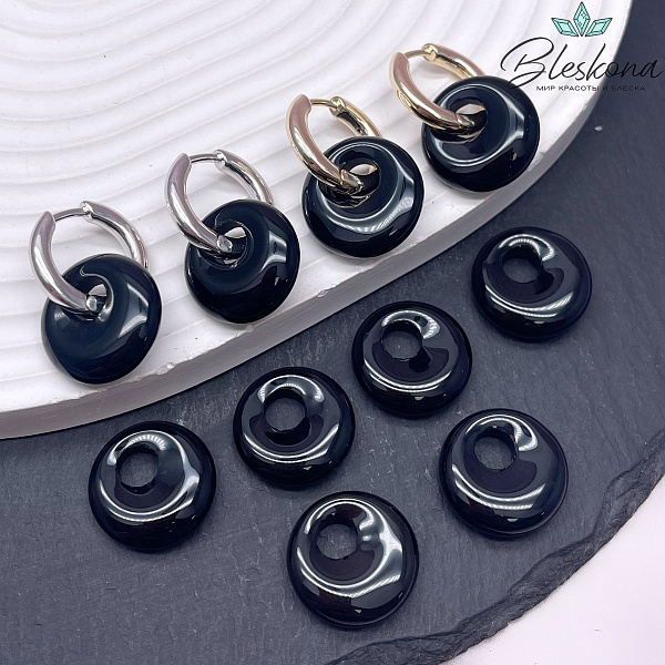 Бублик смещенный центр Агат Черный 18 мм