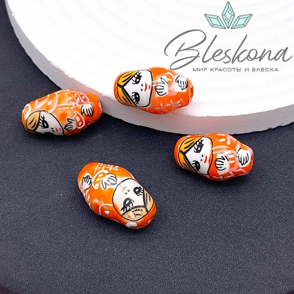 23*14 мм Керамика бусина матрёшка оранжевая