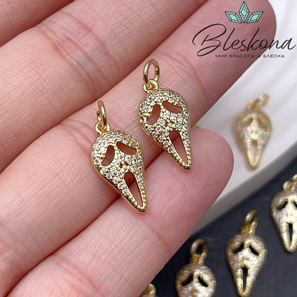 16,7*8,5 мм Цвет золото, Подвеска маска Крик цирконы