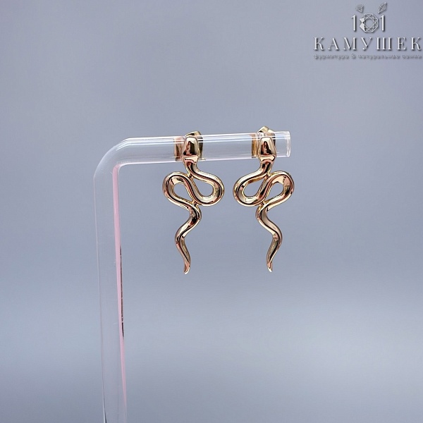 Пусеты змея гладкая, цвет золото  27,4*12,2 мм