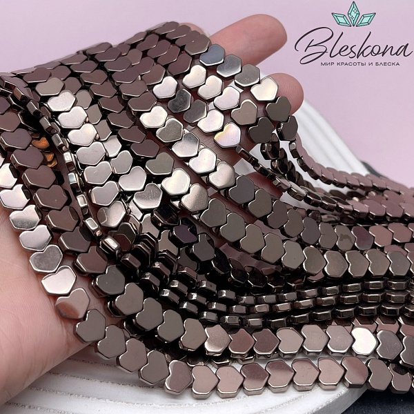 7*8 мм Гематин имитация, цвет коричневый №1 (шоколадный), сердце углы