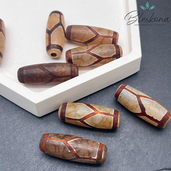 Бусина Дзи черепаха серо-коричневый бочонок 30*11 мм