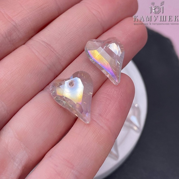 17,5*14,5 мм, Подвеска сердце стекло белое с переливом (Shimmer B) уп. 2 шт