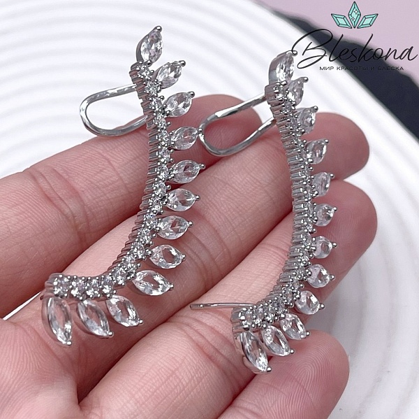 55*9,5 мм Цвет серебро, Кафф цирконы