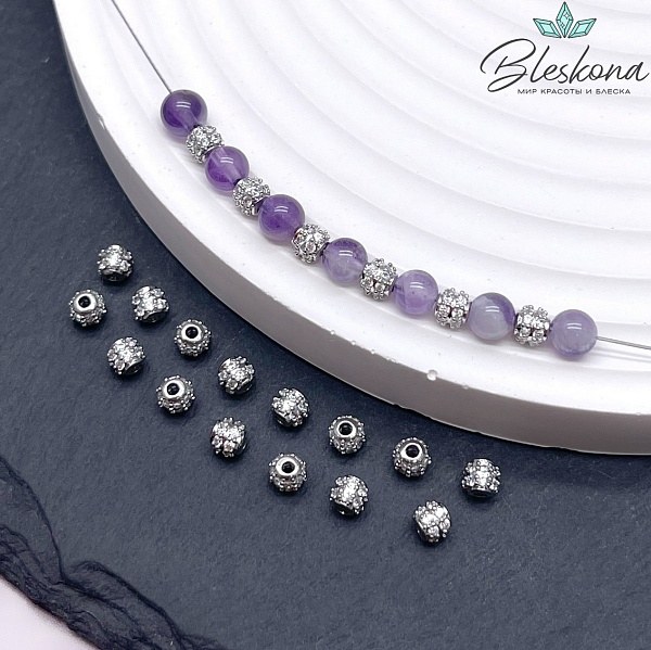 3,5 мм Цвет золото, Бусина цирконы 2 ряда