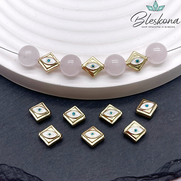 8,5*8 мм Цвет золото, Бусина ромб глаз эмаль