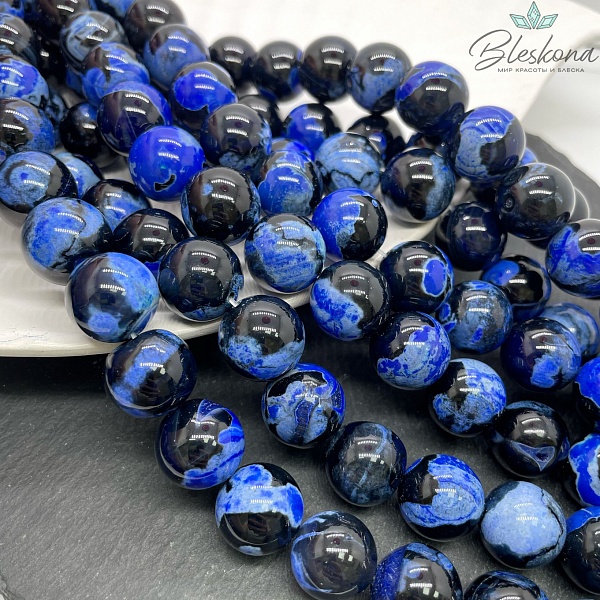 Агат черный синие разводы (имитация) 16 мм