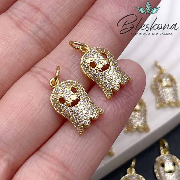 15,4*9 мм Цвет золото, Подвеска Привидение цирконы