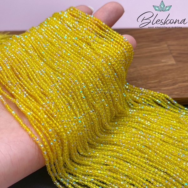2 мм Бусины стекло желтое с переливом алмазная огранка