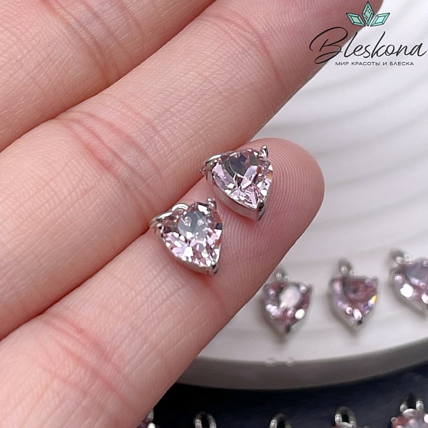 8,8*6,7 мм Цвет серебро, Подвеска сердце розовый циркон 